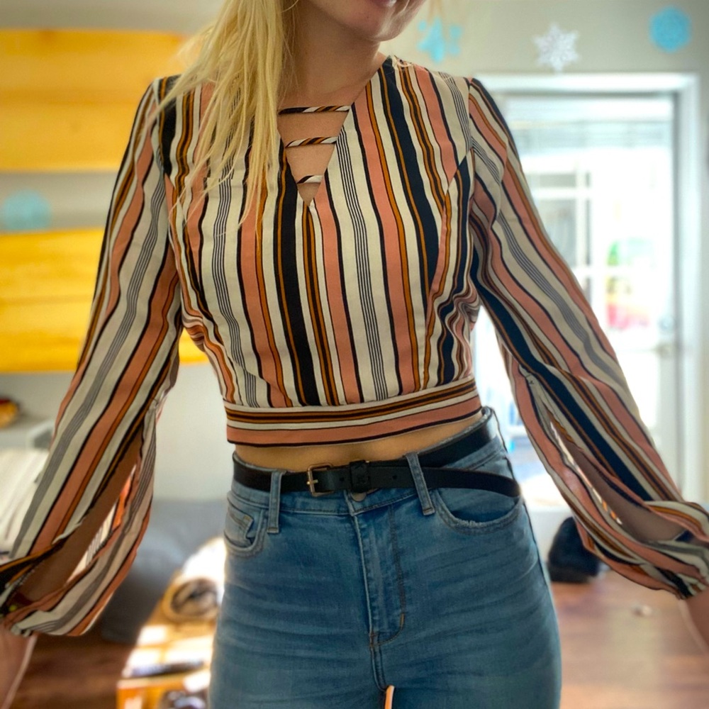 Charlotte Russe Size XS striped long sleeve crop top